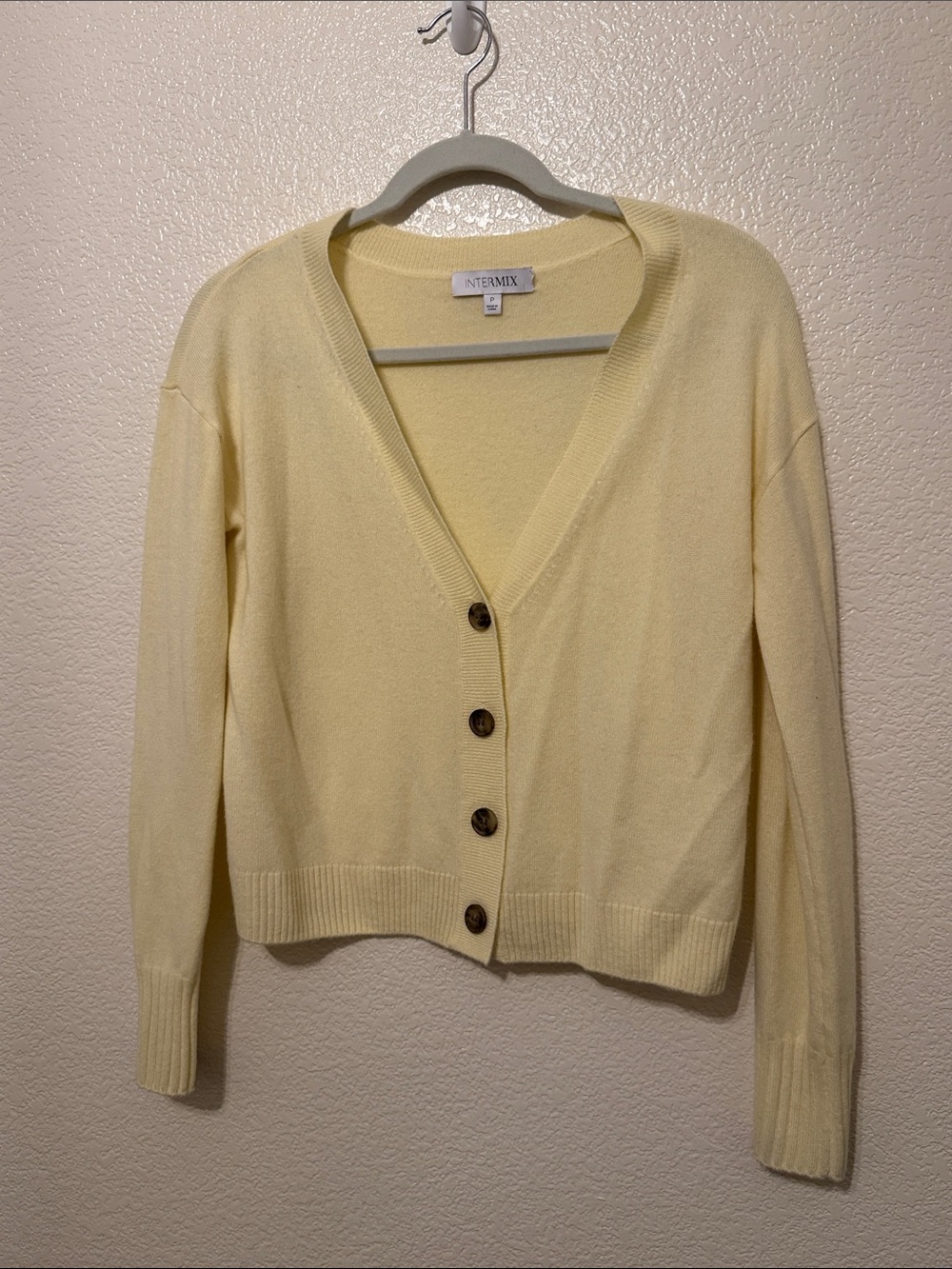 Like New 100% Cashmere Butter Yellow Intermix Cardigan size P